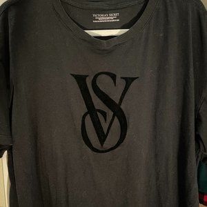 Victoria Secret Short Sleeve Black Shirt with VS Felt Lettering